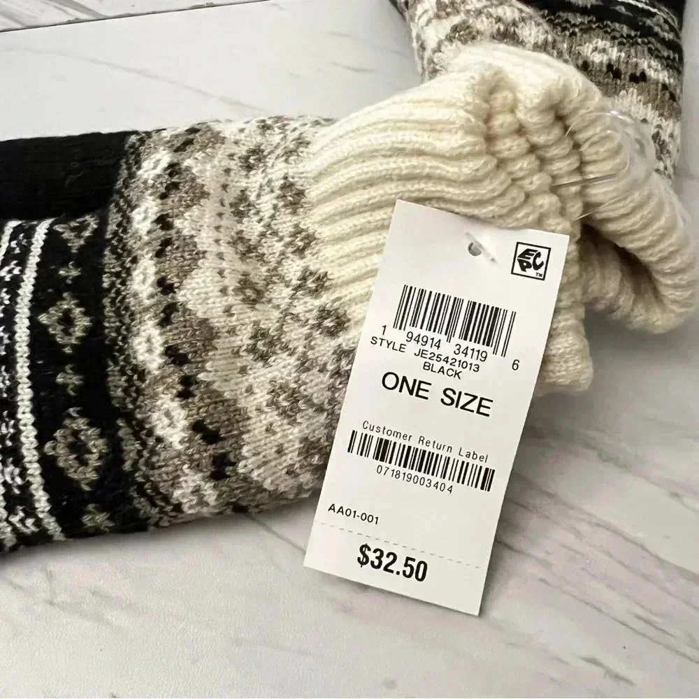 Jenni Fair Isle Design Plush Lined Gloves Black/Ivory One Size O/S